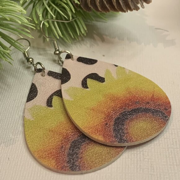 Cow Print Earring, Animal Print Earring, Sunflower Earring, Boho Earring, Gift - Picture 6 of 7